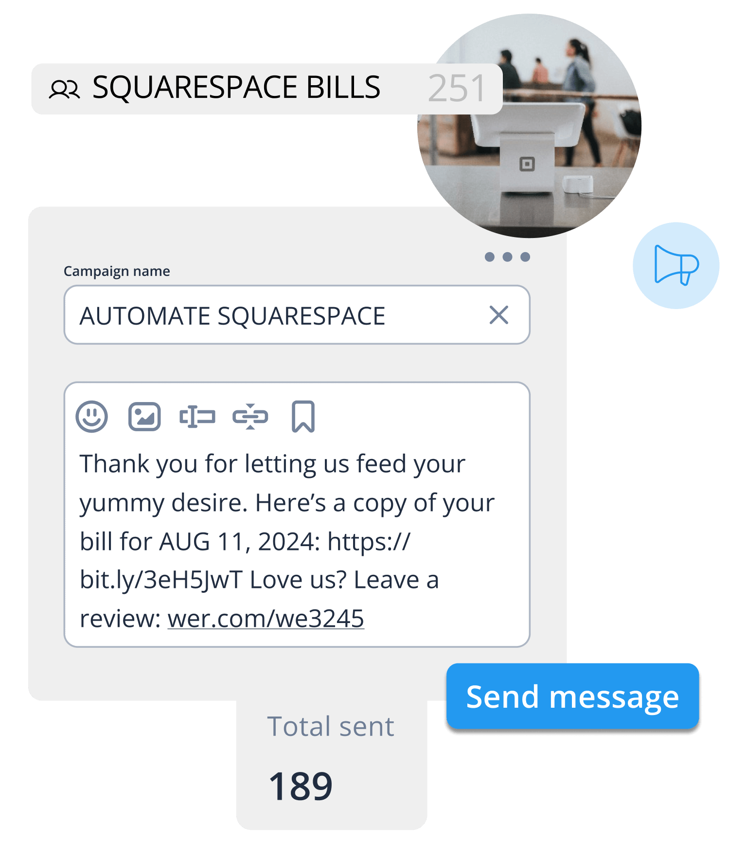 Screenshot with text message campaign name of 