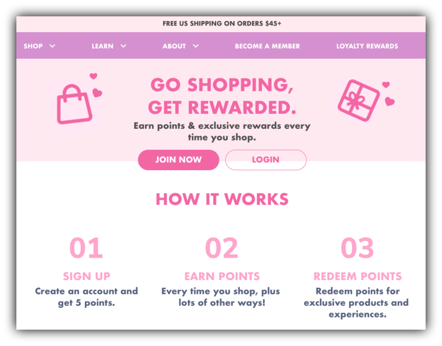 Olive and June loyalty program landing page