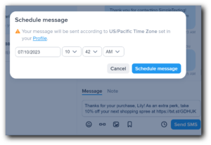 Scheduling a text coupon in SimpleTexting’s inbox