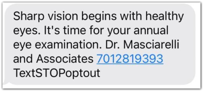 A sample appointment reminder drip SMS campaign from a doctor