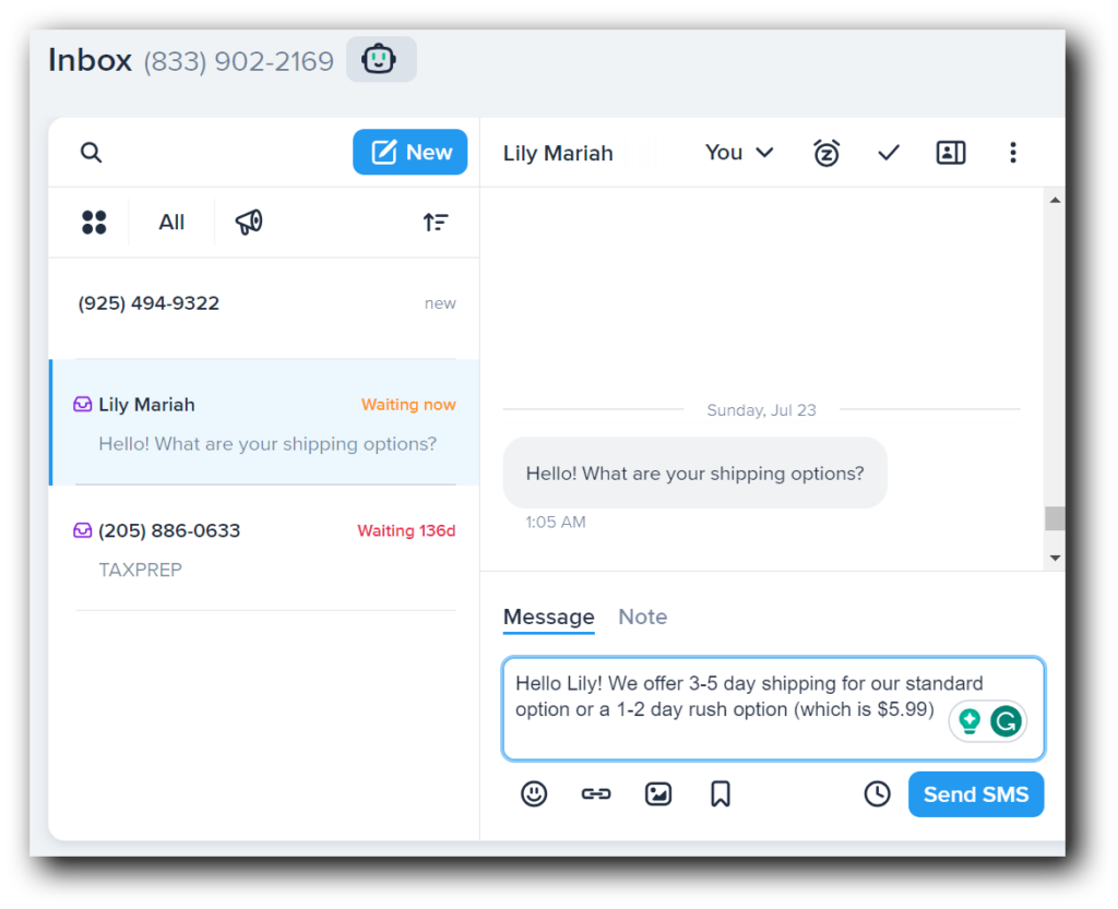 Setting up an e-commerce SMS template in the SimpleTexting inbox