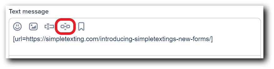 What the link shortener button looks like in SimpleTexting