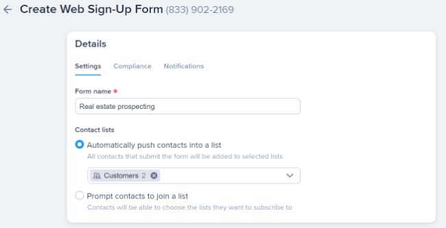 Setting up a web sign-up form for real estate prospecting on SimpleTexting's platform