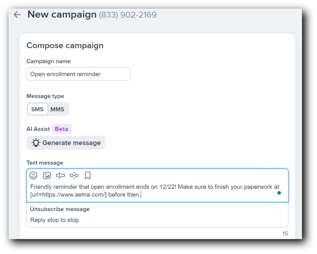 Creating an employee communication campaign in SimpleTexting