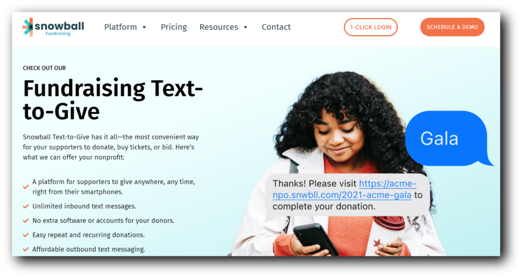The Snowball nonprofit fundraising text message service