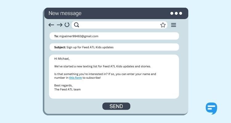 An example of an SMS opt-in invite email