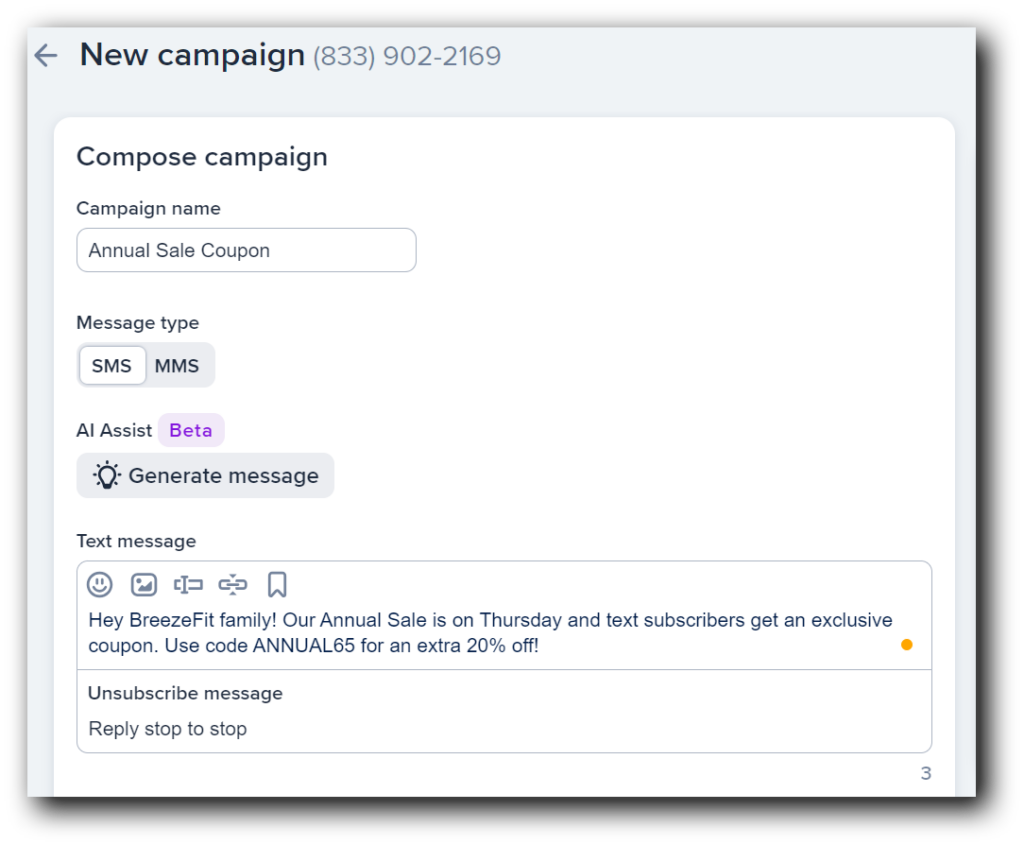 Creating a text coupon campaign in SimpleTexting