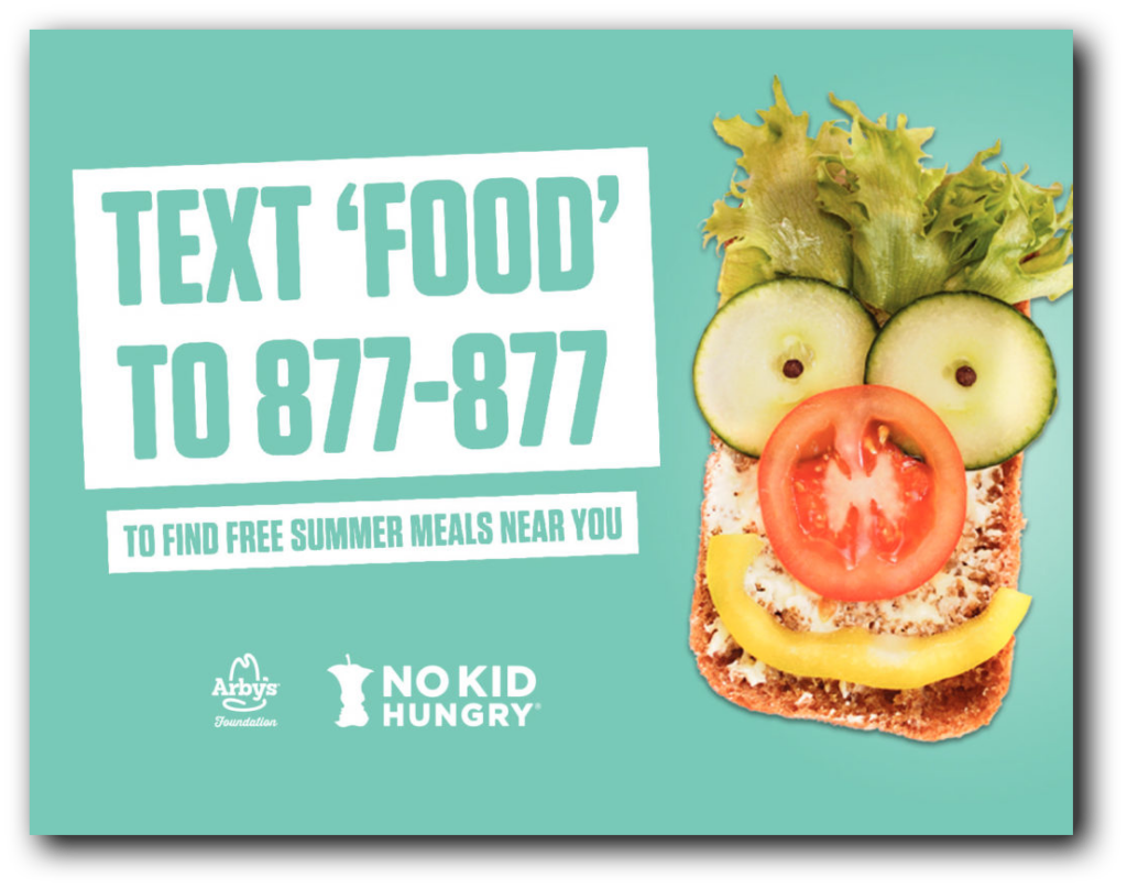 Arby's text campaign advertisement with No Kid Hungry