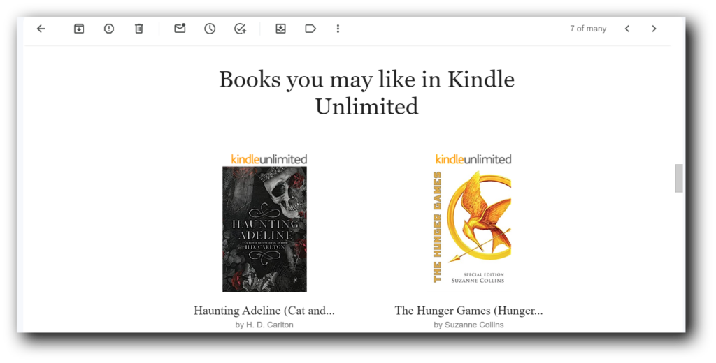 Amazon Kindle's recommended product drip emails