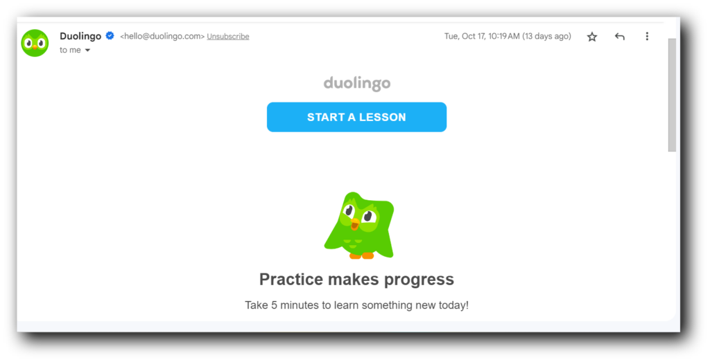 Duolingo's re-engagement email