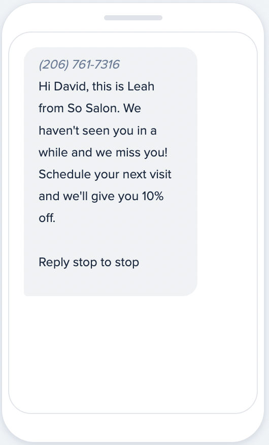 example of a salon customer win back text