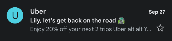 Uber re-engagement email subject line example