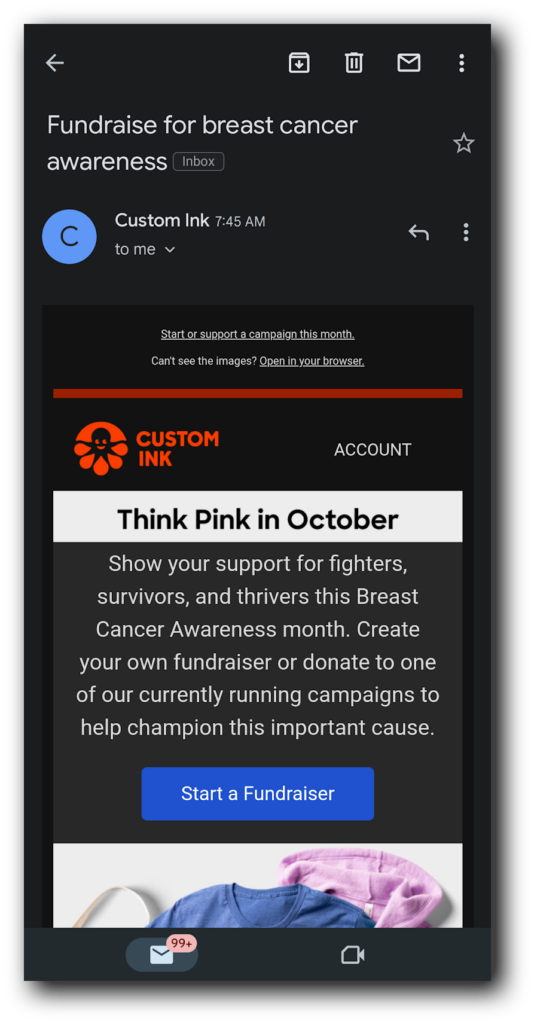 A Custom Ink fundraising email