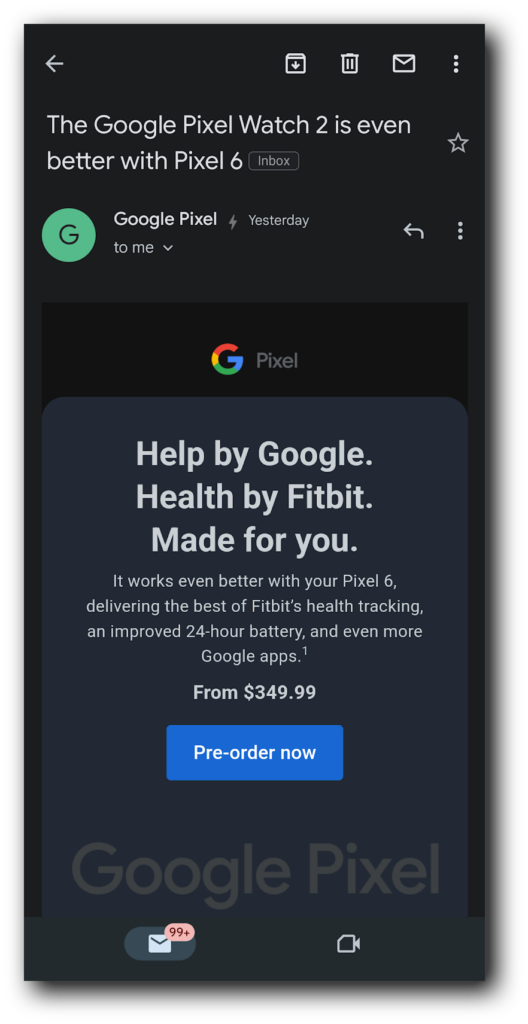 A product launch announcement email for the Google Pixel