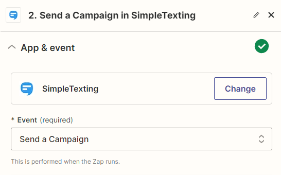 A Zapier action for SimpleTexting that sends a campaign.