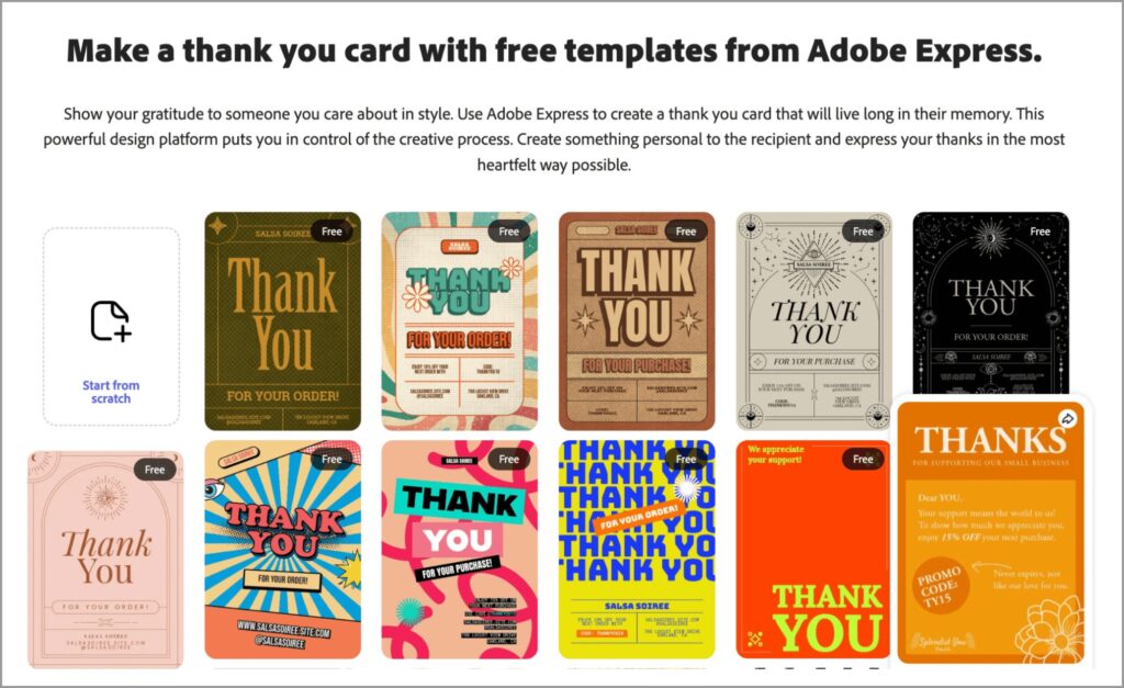 thank you note templates from Adobe Express