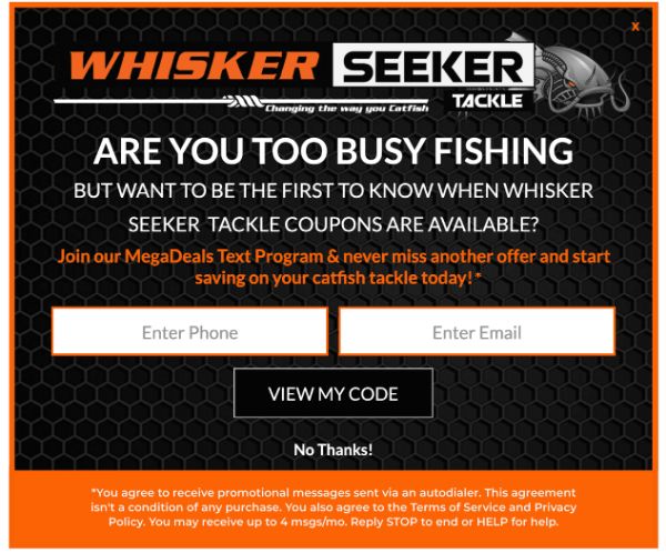 Whisker Seeker Tackle's web form