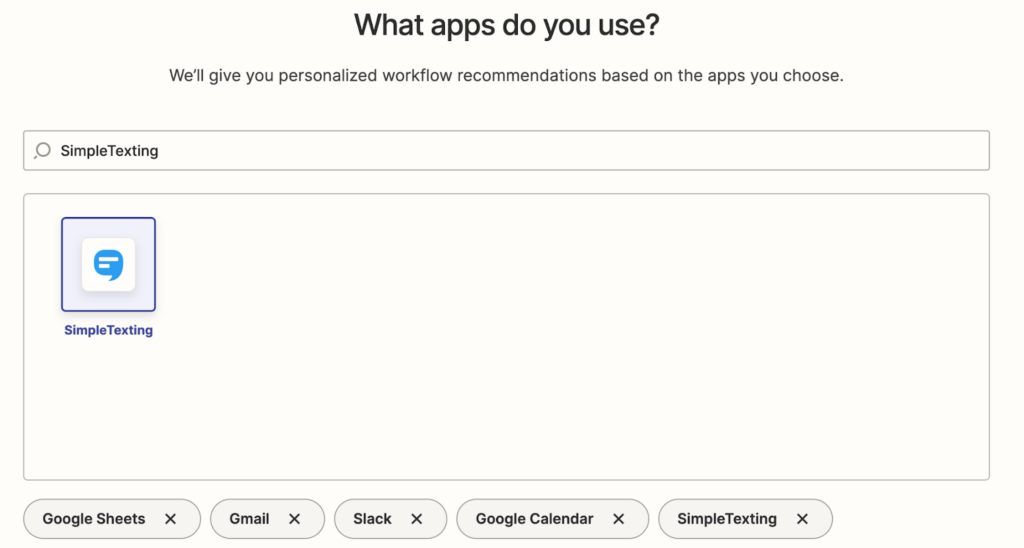 Finding SimpleTexting in the Zapier platform