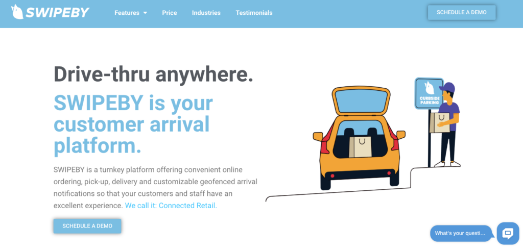 Screenshot of homepage for curbside pickup software Swipeby