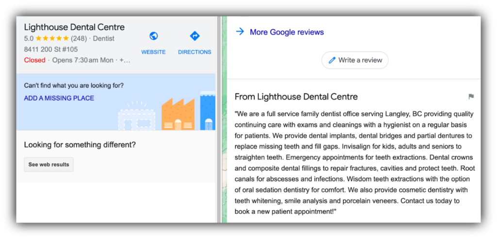 Lighthouse Dental Care Google Business Profile description