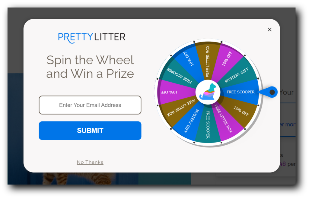 PrettyLitter's website email collection form