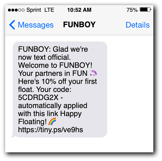 A creative welcome text from Funboy
