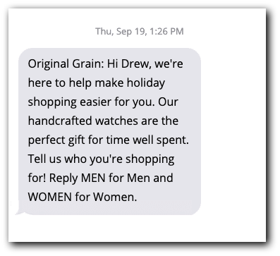 Original Grain's welcome text with triggers