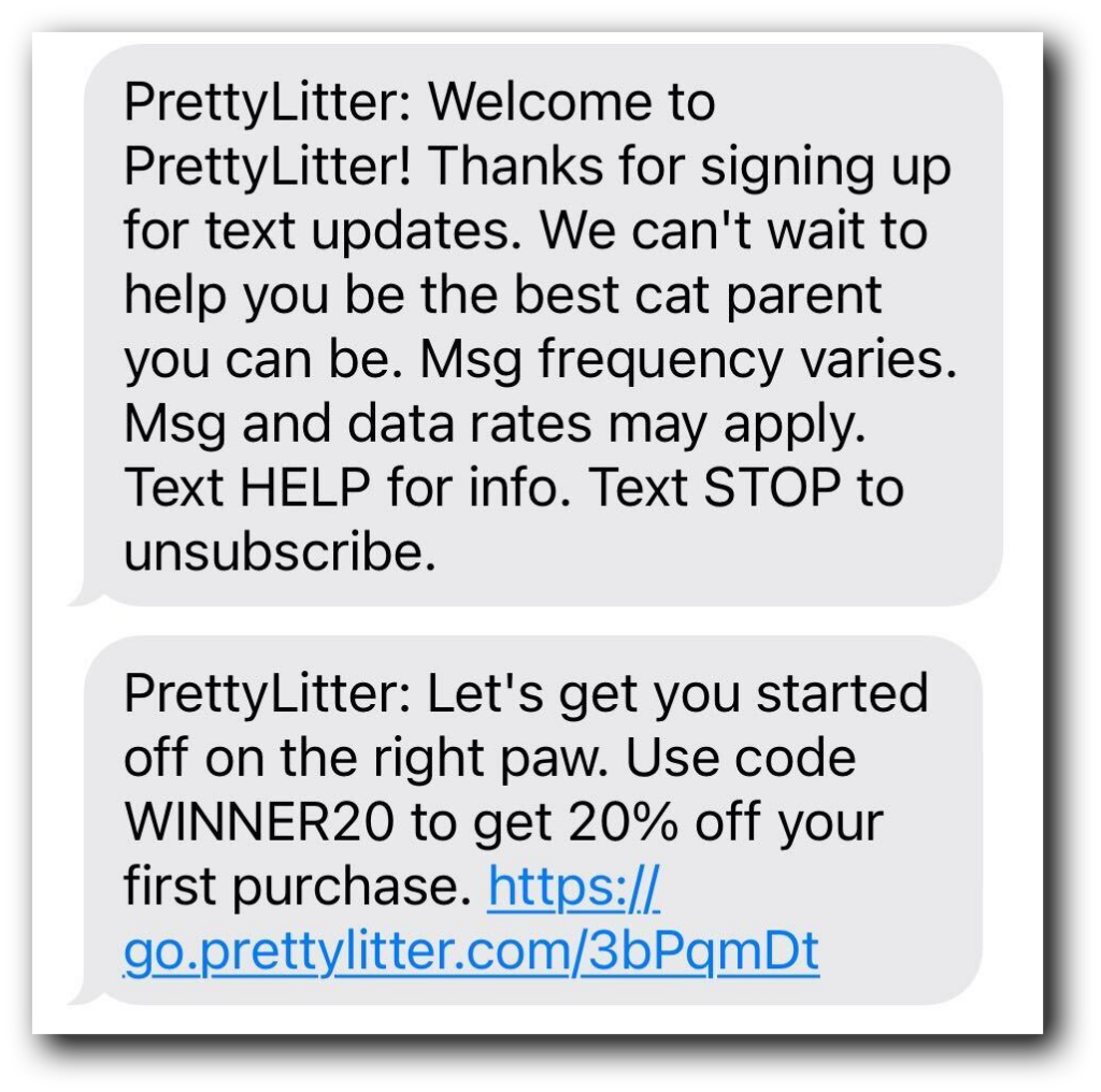 PrettyLitter's welcome text sequence