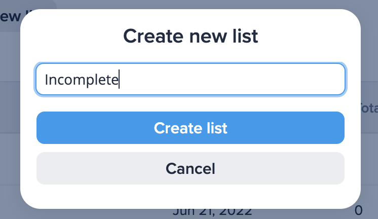 screenshot of Create New Lists on SimpleTexting dashboard for community app