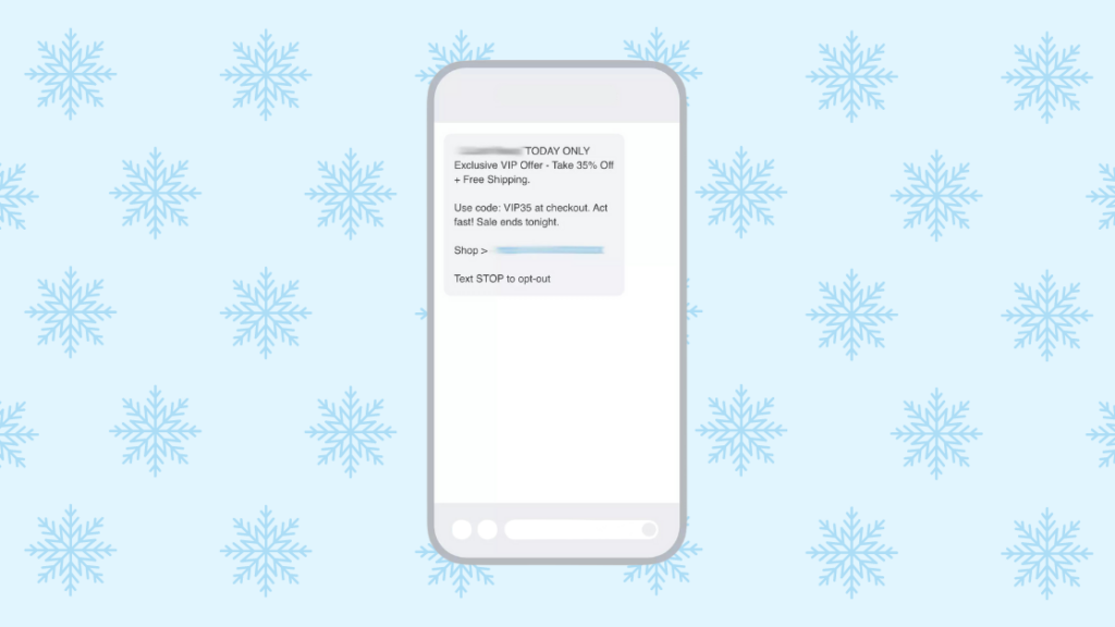 screenshot of VIP discount text message holiday campaign