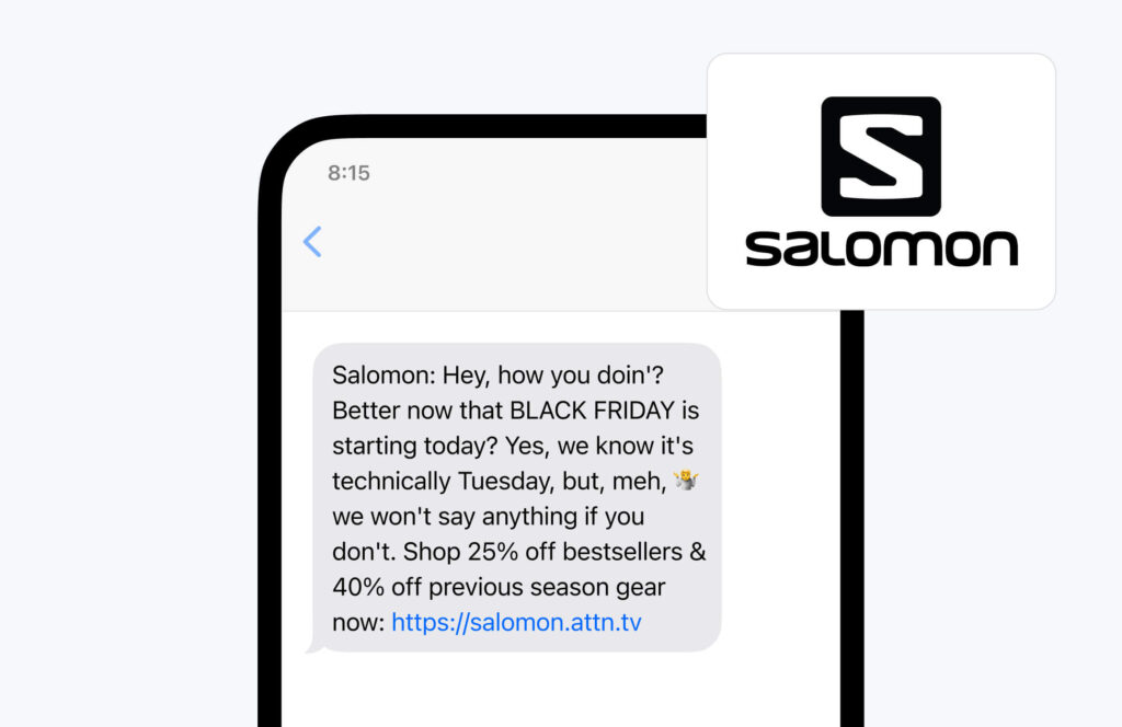 Promotional text message example from Salomon about a holiday sale promo