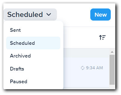 The Scheduled campaign filter in SimpleTexting