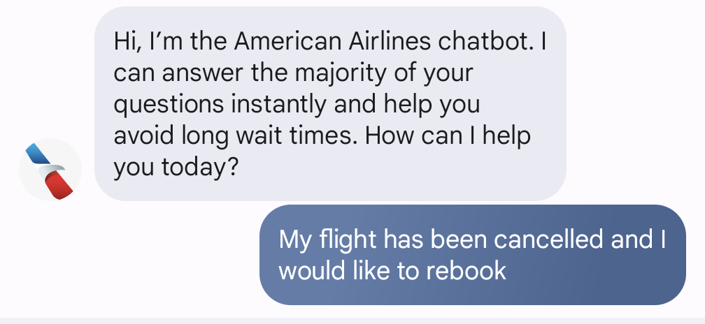 A personalized text from American Airlines