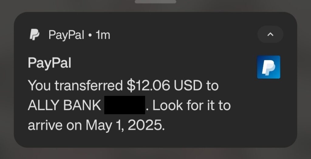 A push notification from PayPal.
