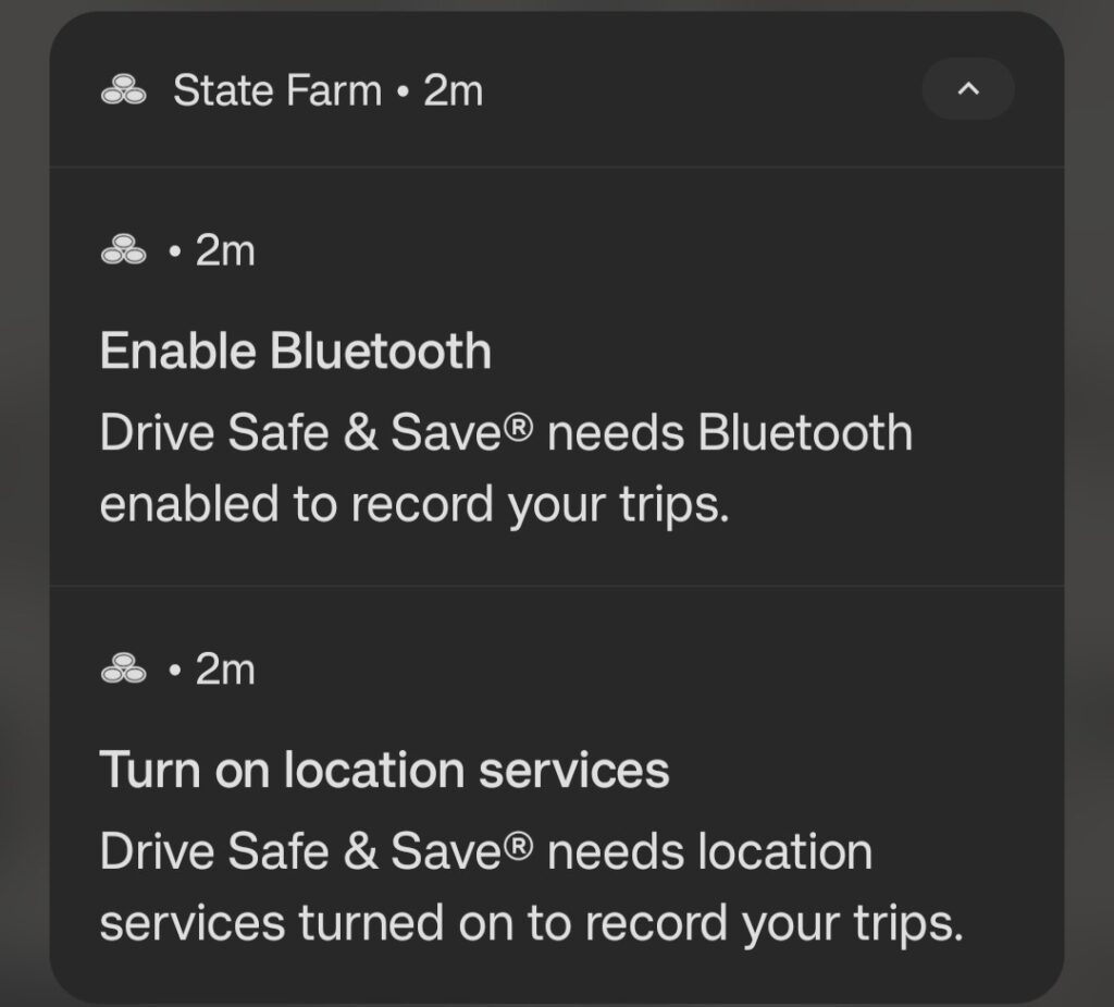 Drive Safe and Save push notifications from State Farm