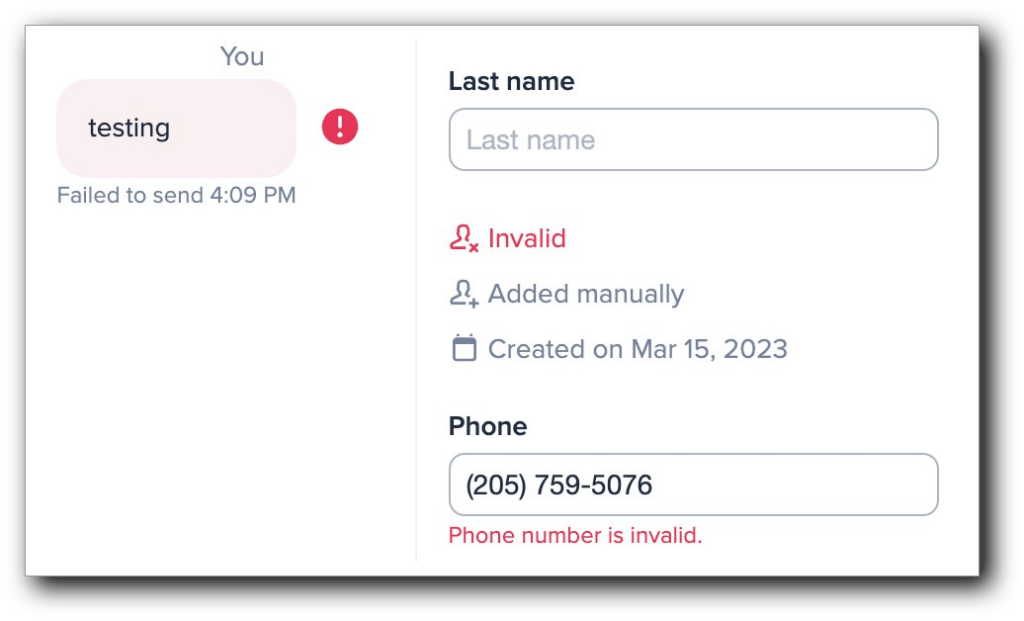An invalid tag in a contact's details