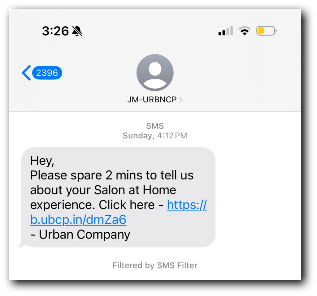 A promotional text message with a clear CTA