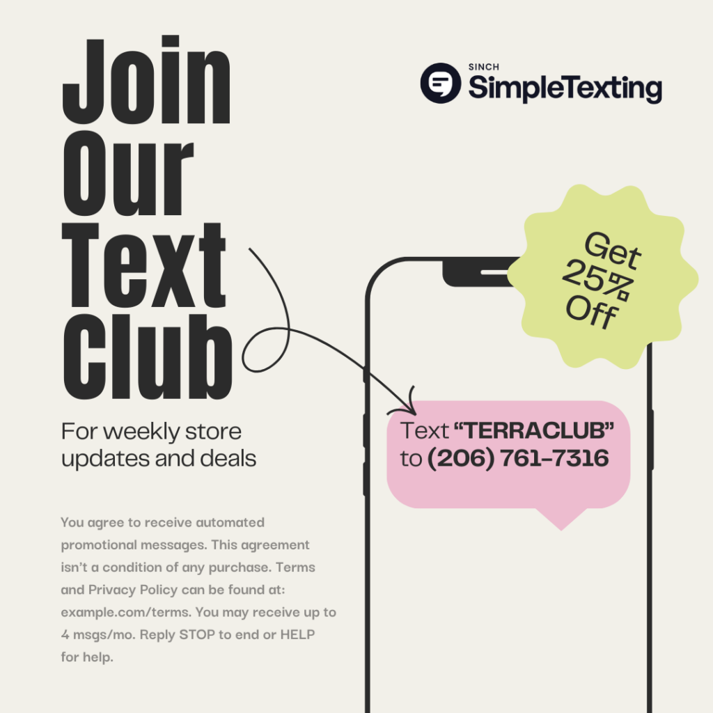 Graphic that reads “Join our text club for weekly store updates and deals” 