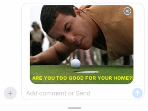 A screenshot of an iMessage message being written with a Happy Gimore GIF attached