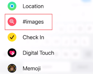 A screenshot of iMessage's app list with the #images app highlighted.