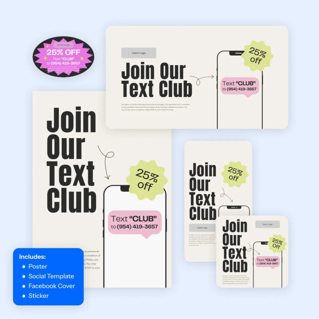 Canva templates for marketers with the title "Join Our Text Club."